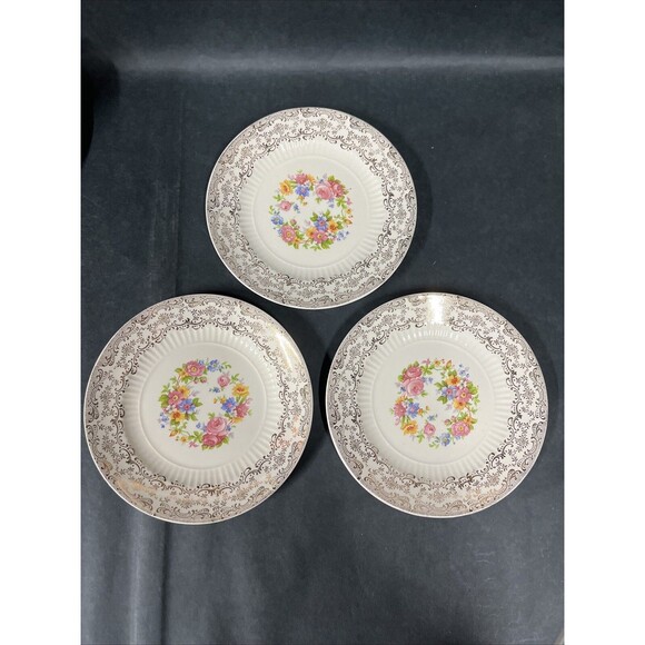 VTG 3 Royal National Brotherhood Operative Potters 22k Gold Bread Plates 6” 5265 - Picture 1 of 12